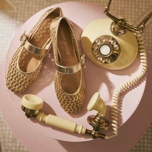 Crown Vintage | Nalahni Mary Jane | Balletcore | Flat | Woven Raffia | Gold